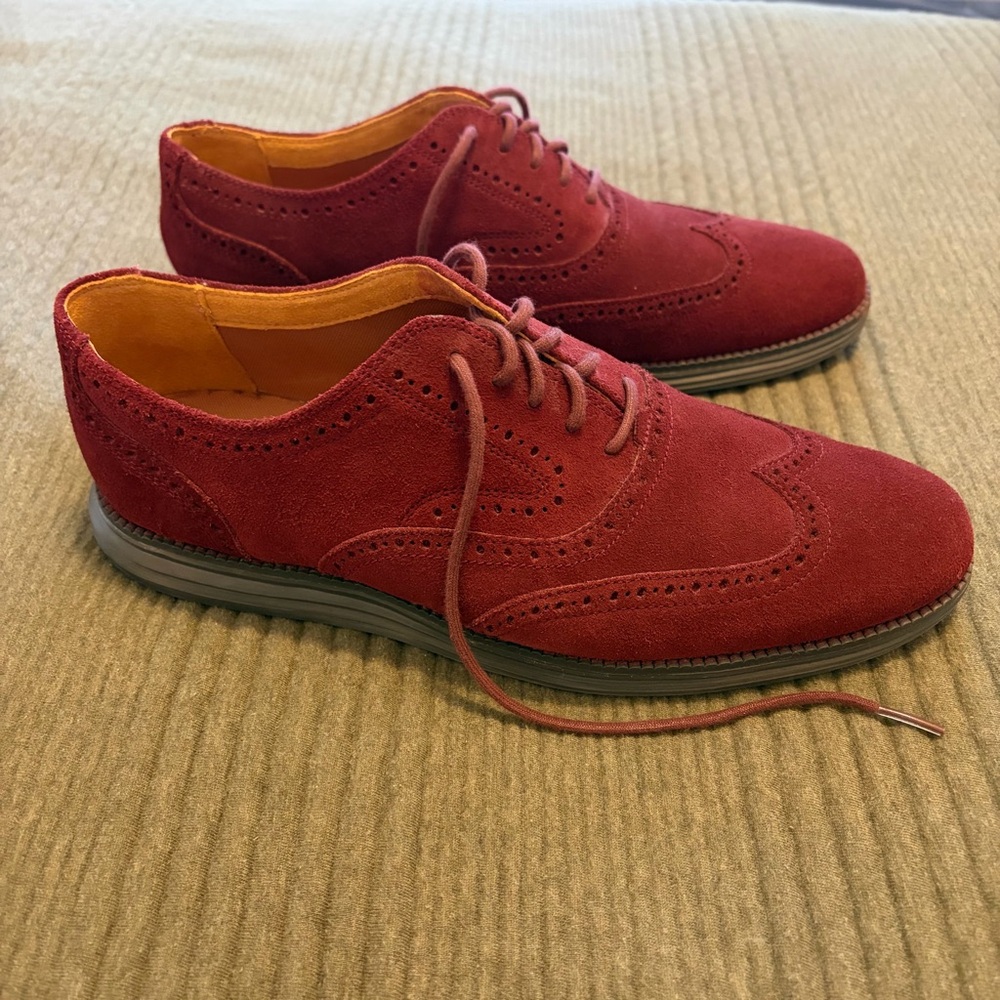 Cole Haan Grand OS Mens Cordovan Suede Wingtip Shoes - Burgundy